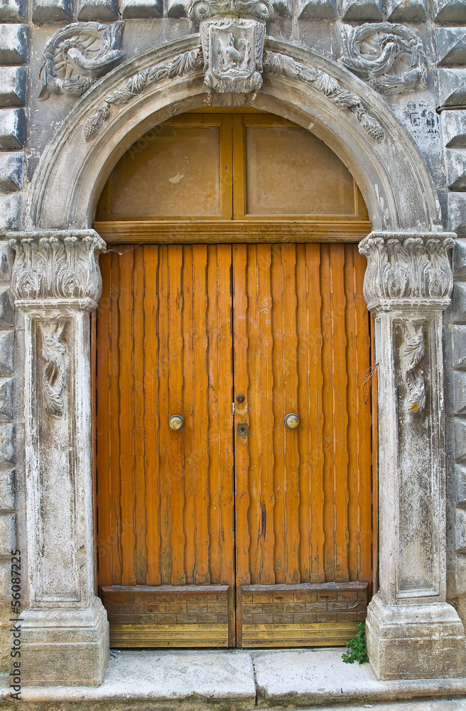 Wooden door. Ischitella. Puglia. Italy.