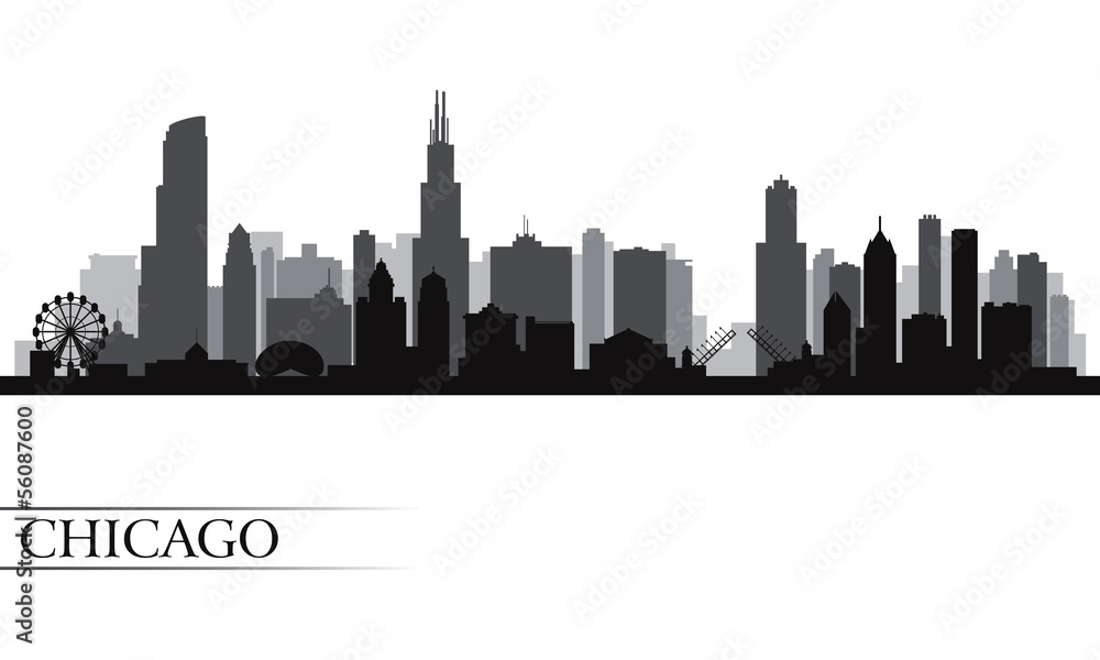 Chicago city skyline detailed silhouette