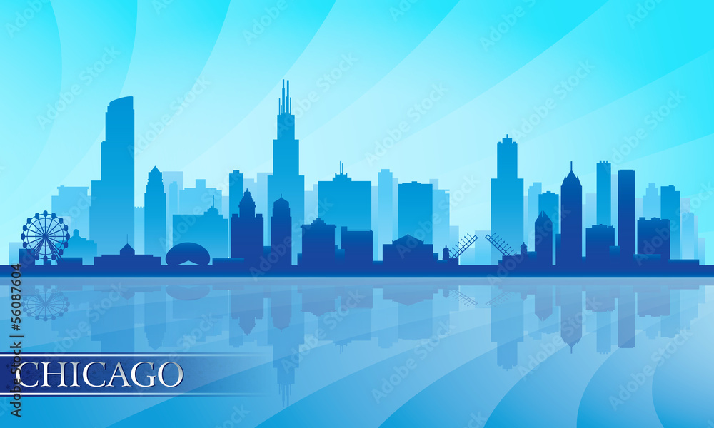 Naklejka premium Sylwetka szczegółowe panoramę miasta Chicago