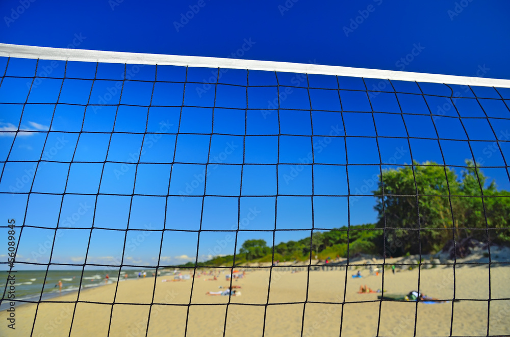 Net for beach volleyball on the gold beach Net for beach volleyball on the gold beach