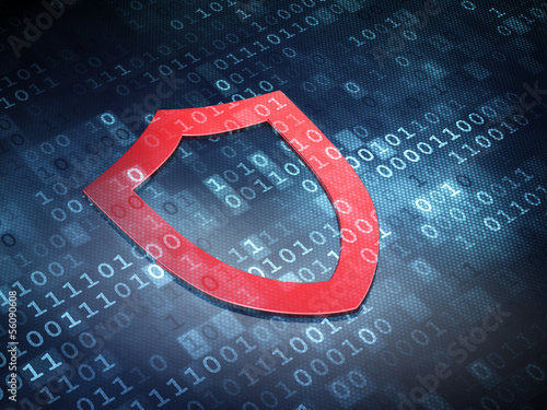 Security concept: Red Contoured Shield on digital background