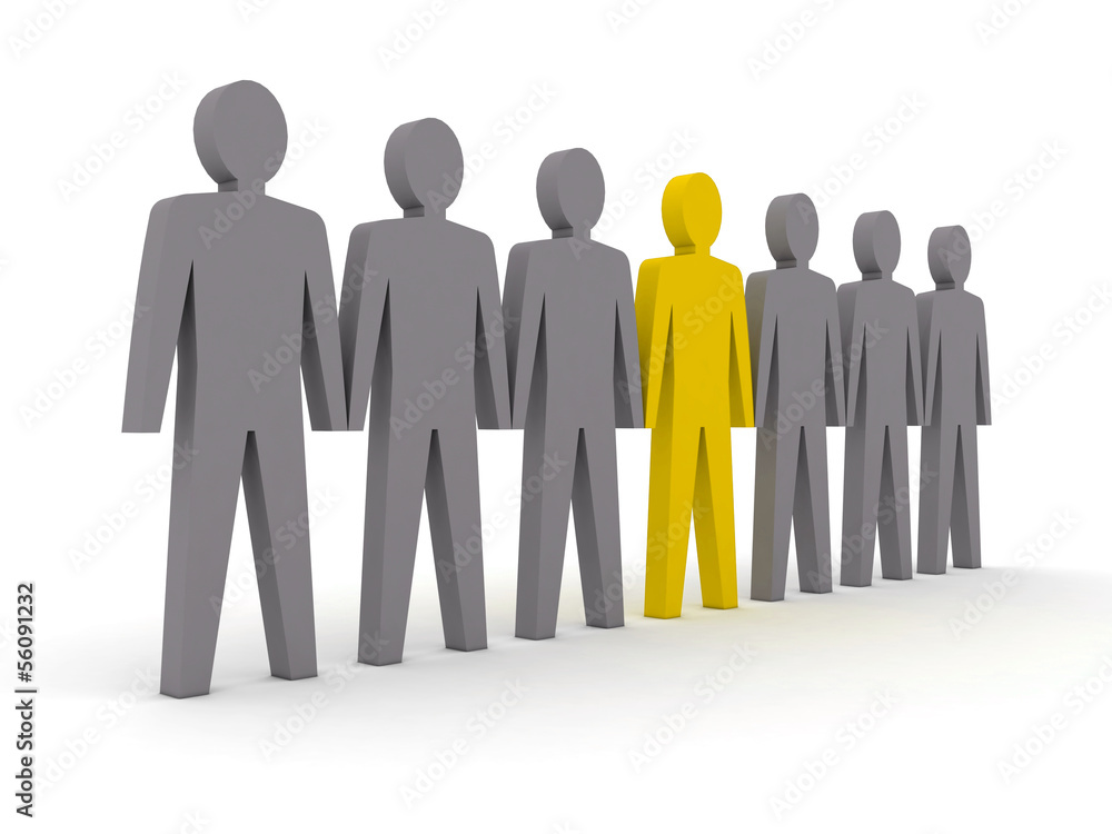 Unique person in row. Concept 3D illustration Unique person in row. Concept 3D illustration