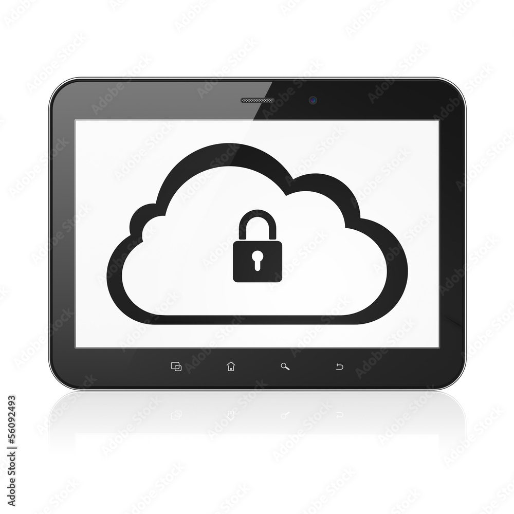 Cloud networking concept: Cloud With Padlock on tablet pc comput Cloud networking concept: Cloud With Padlock on tablet pc comput