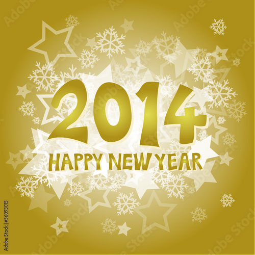 New year 2014 with snowflakes and stars illustration