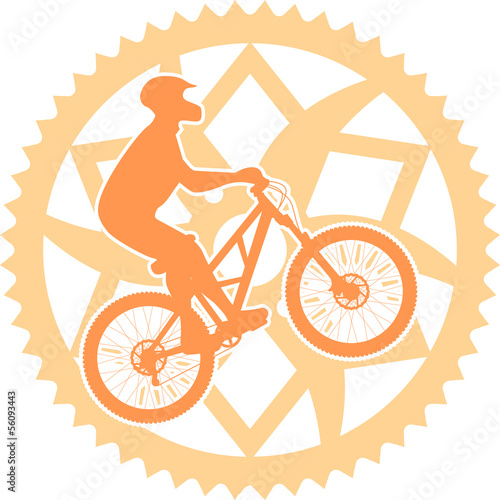 Vector illustration of a biker silhouette in a chainring