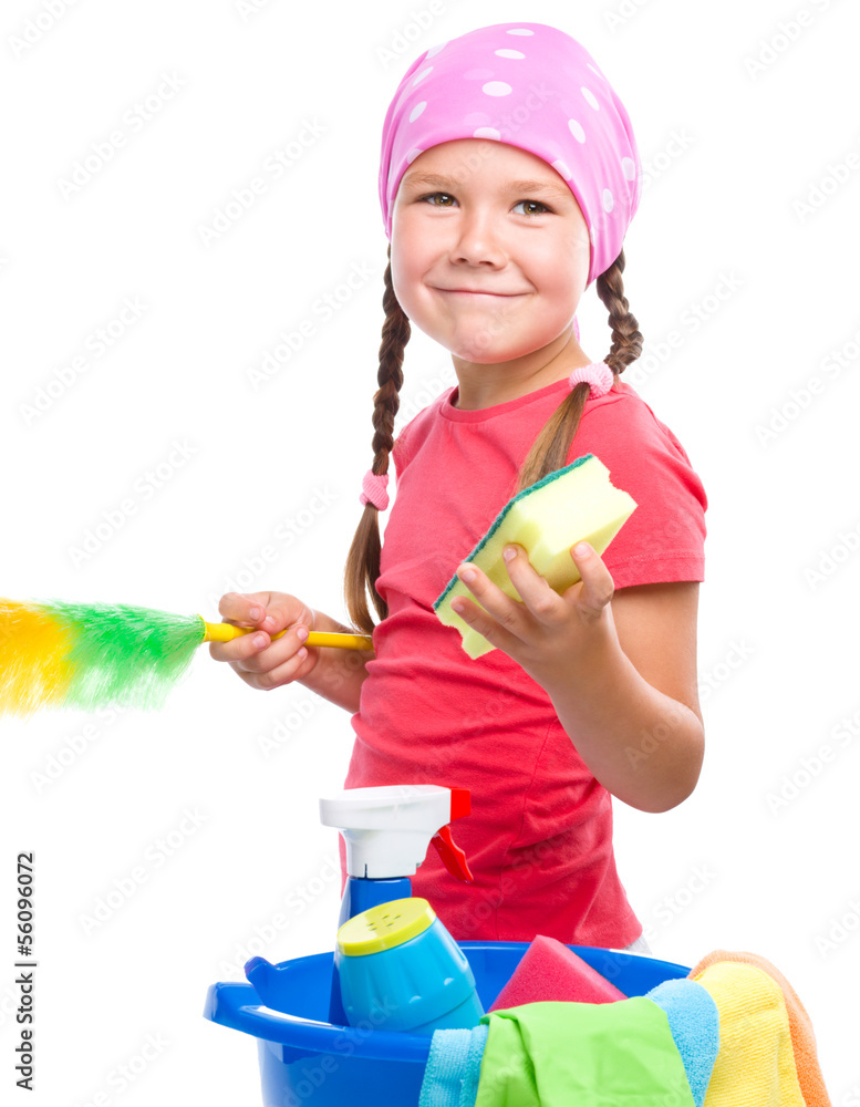 Young girl is dressed as a cleaning maid Young girl is dressed as a cleaning maid