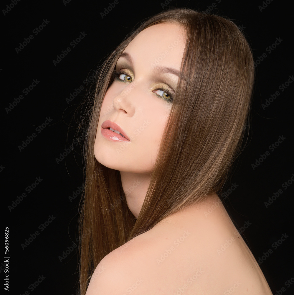 Fototapeta premium young sexy girl with long hair on black background