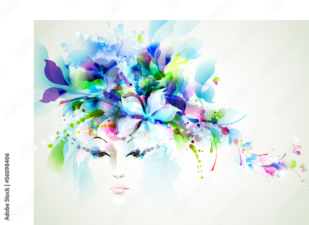 Beautiful fashion women face with abstract design elements - obrazy, fototapety, plakaty 