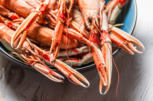 Freshly cooked langoustines as a seafood dish photo