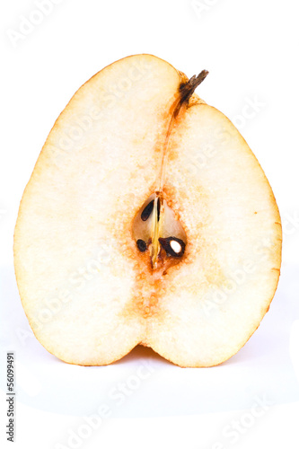 Half of pear fruit on white background