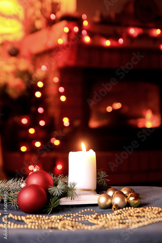 Christmas mood with baubles and candle