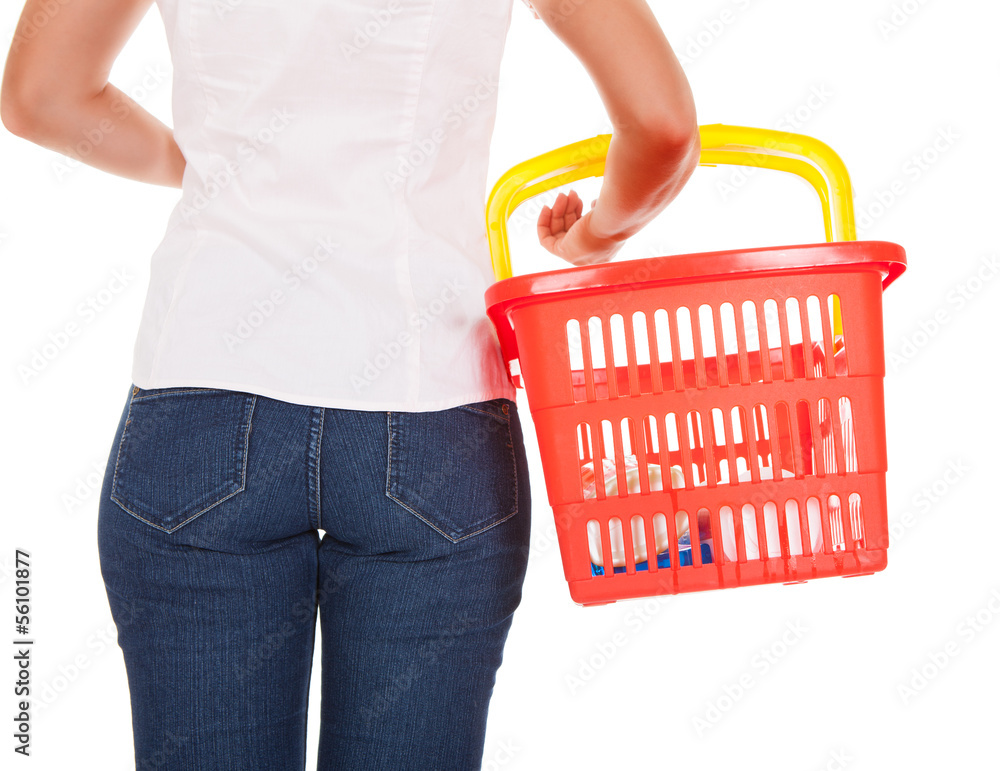 Fototapeta premium Woman holding shopping basket