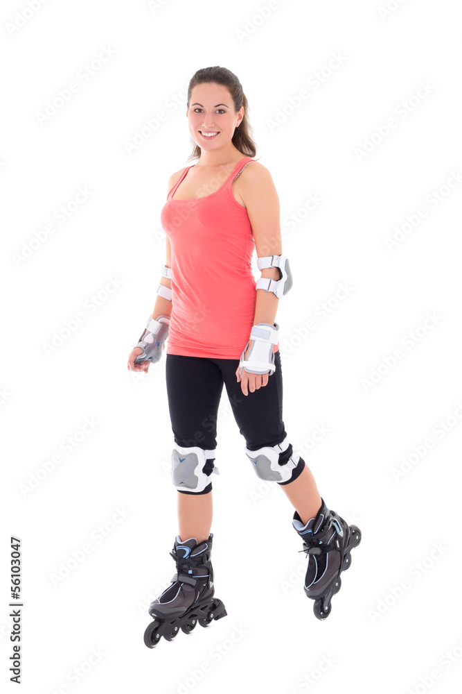 attractive woman in roller skates isolated on white background attractive woman in roller skates isolated on white background
