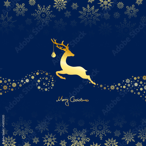 Jumping Reindeer, Christmas Ball & Stars Blue/Gold