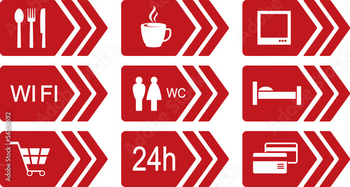 set of red road icons with arrow