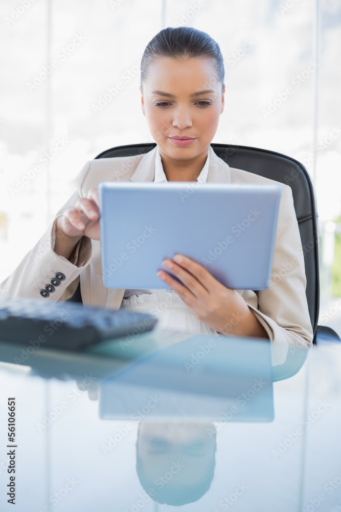 Obraz premium Focused sophisticated businesswoman holding tablet computer