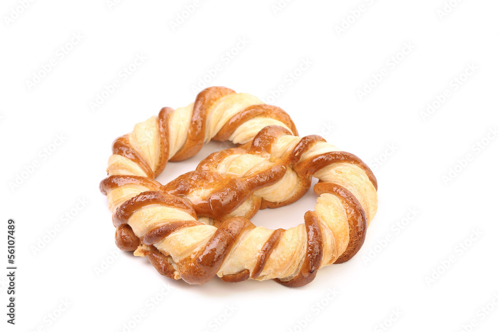 Fototapeta premium Knot-shaped biscuits on a white background