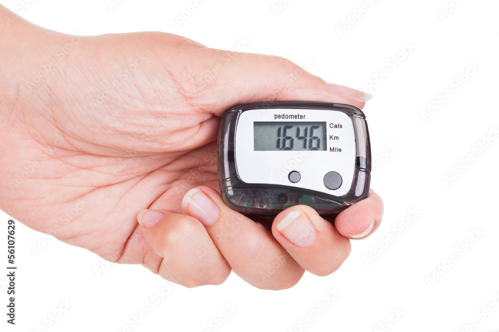 Hand Holding Digital Pedometer Hand Holding Digital Pedometer