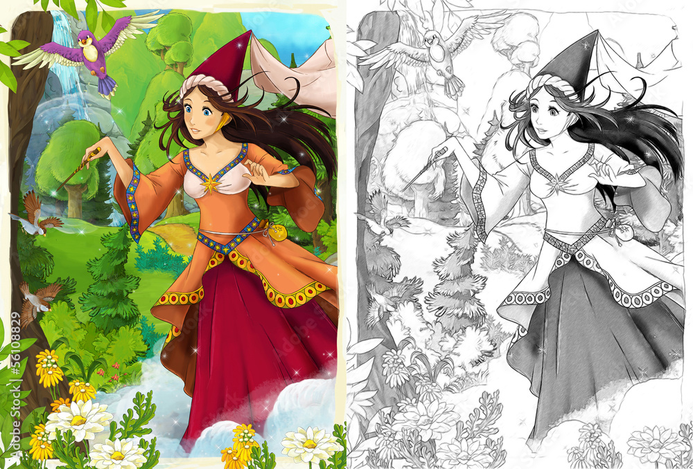 Fototapeta premium The sketch coloring page with preview