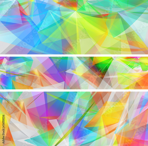 abstract banners set with colorful shiny geometric shapes