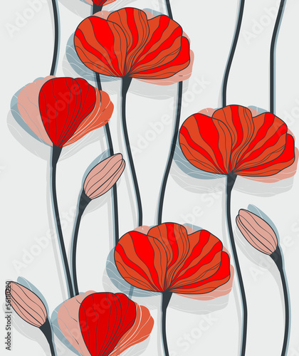 Fototapeta Naklejka Na Ścianę i Meble -  Seamless pattern with red poppies