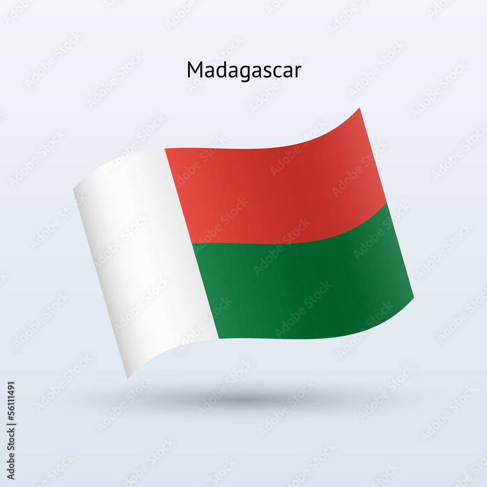 Fototapeta premium Madagascar flag waving form. Vector illustration.