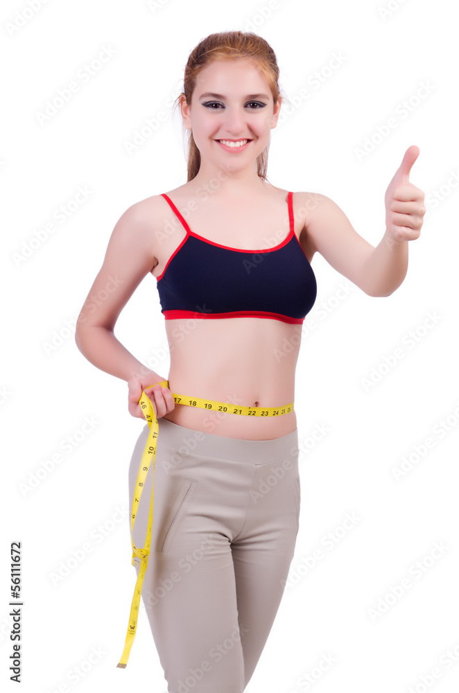 Young girl with centimeter in dieting concept Young girl with centimeter in dieting concept