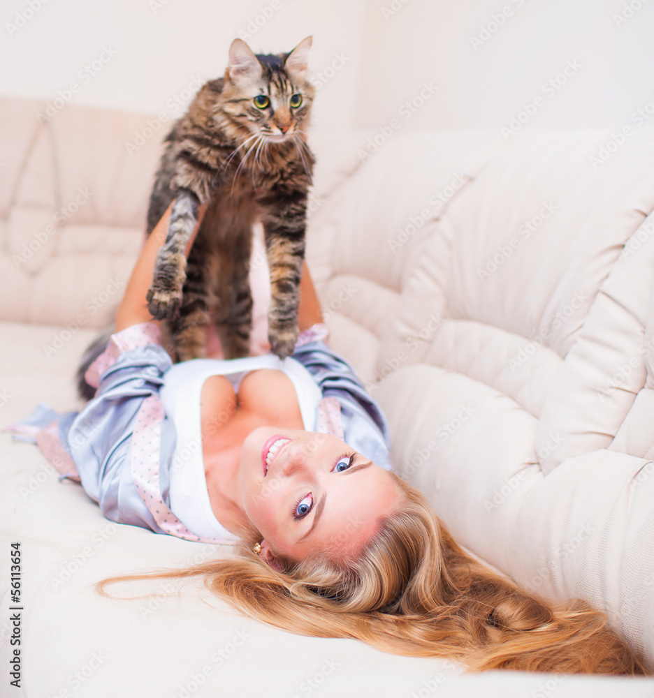 Beautiful woman with cat Beautiful woman with cat