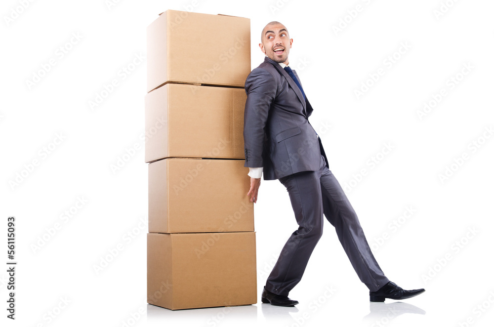Businessman with box isolated on the white Businessman with box isolated on the white