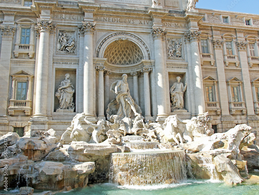 fontana di trevi in Rome with white marble statues