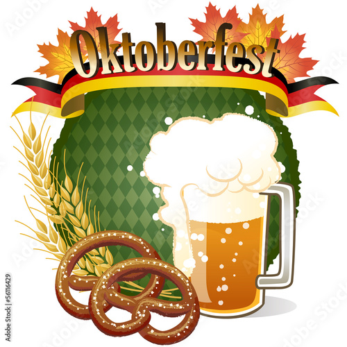 オクトーバーフェスト Oktoberfest Celebration design with beer and pretzel