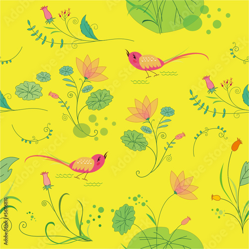 seamless floral background with birds