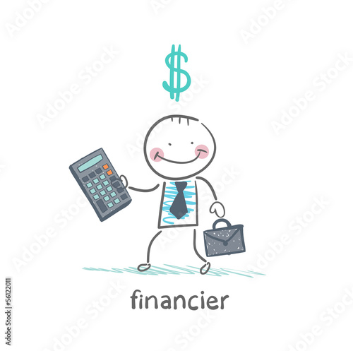financier with a calculator and dollar signs
