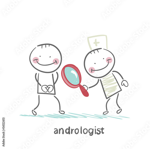 andrologist looking through a magnifying glass on a patient