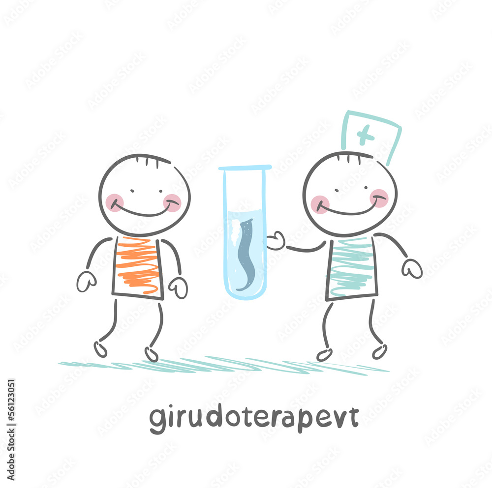 girudoterapevt shows the patient tube with leeches girudoterapevt shows the patient tube with leeches