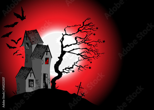 Halloween background with the scary house