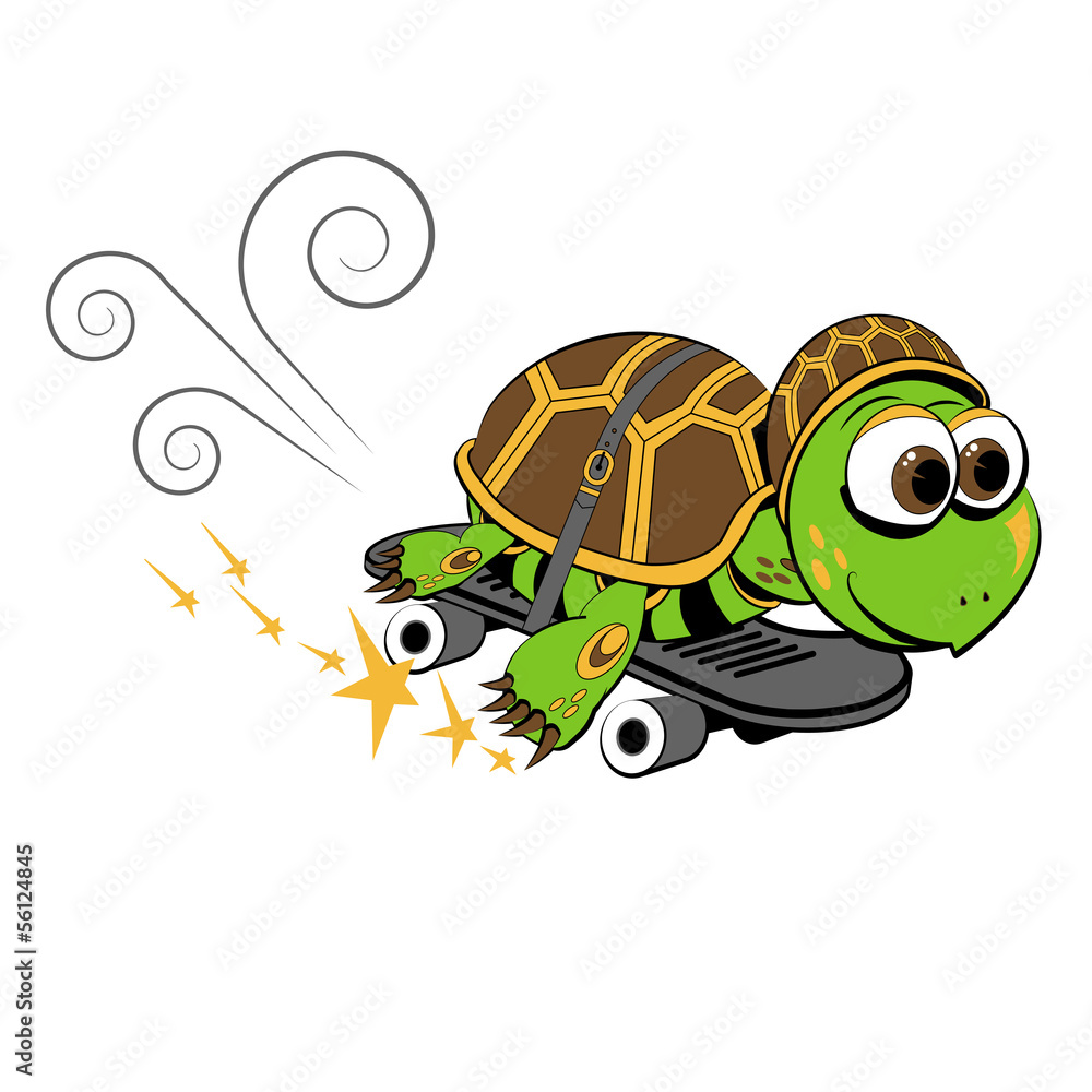 Cartoon Character Funny Turtle Isolated on White Background