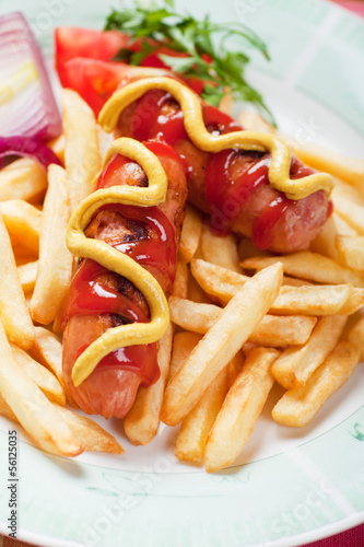 Fried sausage with french fries