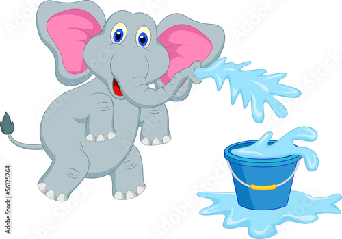 elephant blowing water into the bucket