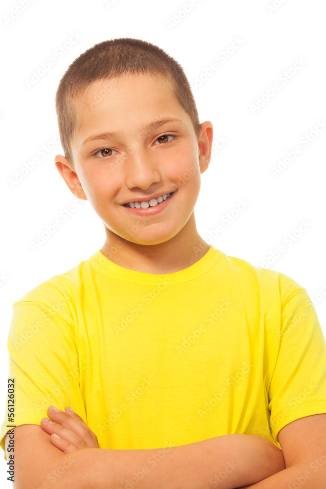 Happy smiling boy in yellow shirt Happy smiling boy in yellow shirt