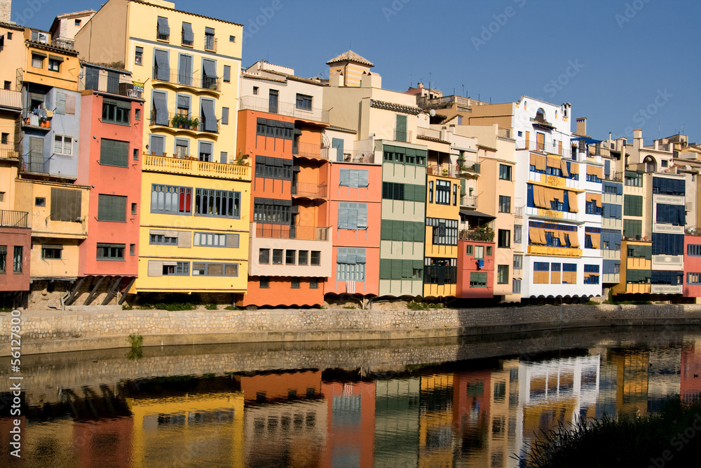 Old houses at sunset, Girona, Spain.