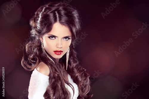 Beauty Model Woman with Professional Makeup. Hairstyle. Stylish