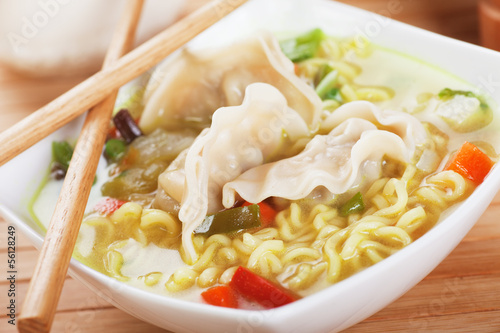 Chinese dumpling and noodle soup