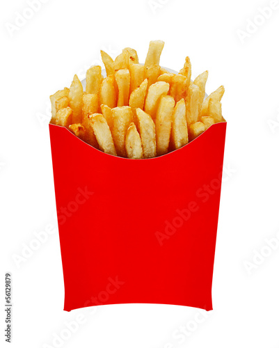 medium fries in box isolated on white photo