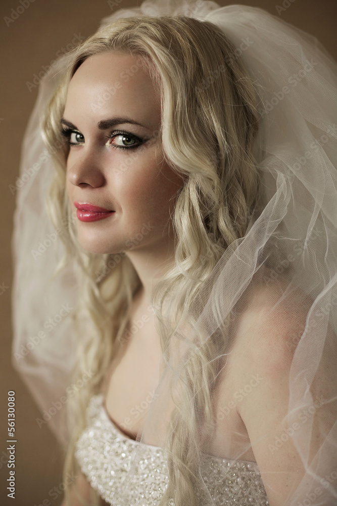 Portrait of beautiful blonde bride posing over wooden background Portrait of beautiful blonde bride posing over wooden background