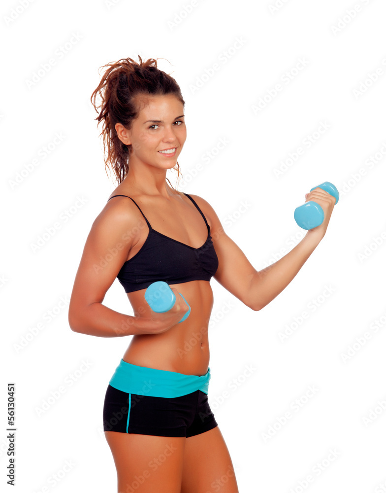 Beautiful woman doing weights to tone her muscles Beautiful woman doing weights to tone her muscles