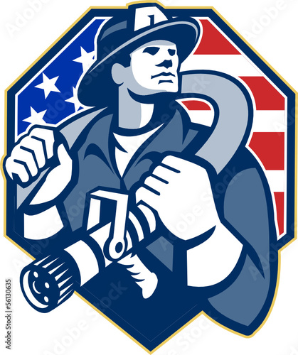 American Fireman Fire-fighter Fire Hose Retro