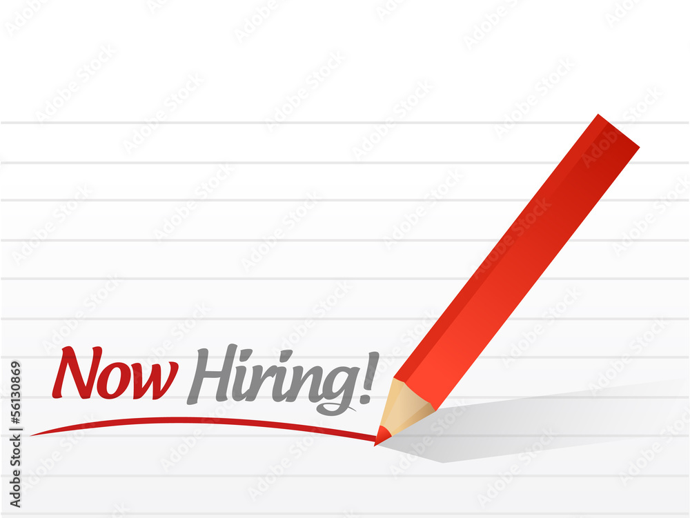 now hiring written on a white piece of paper. now hiring written on a white piece of paper.