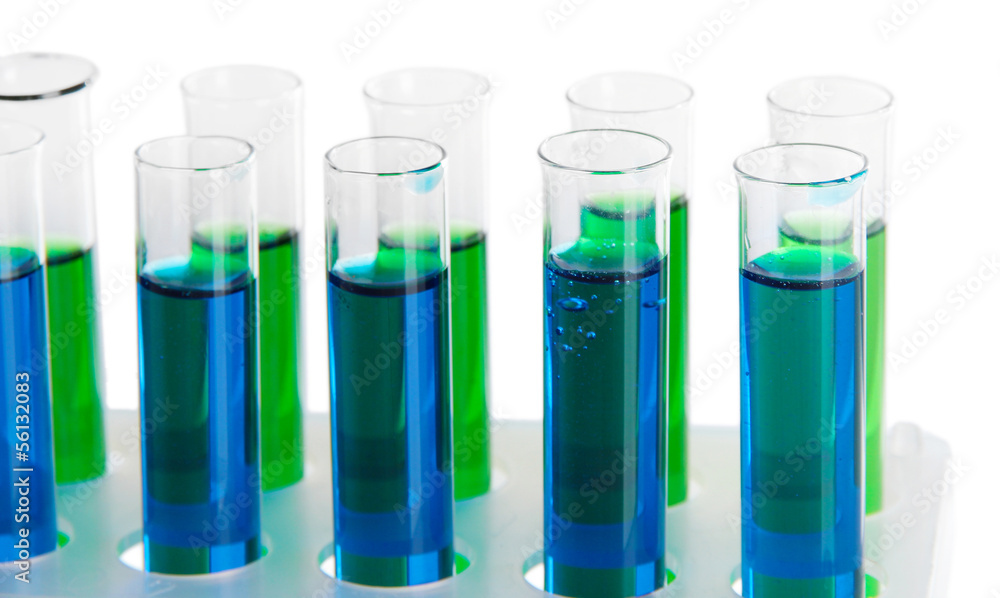 Identical test tubes isolated on white Identical test tubes isolated on white