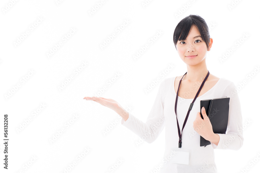 young asian businesswoman showing